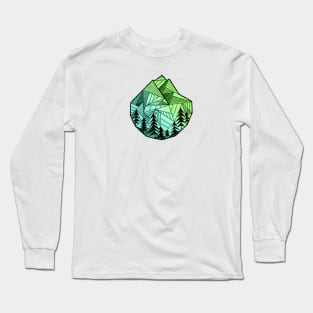 Green Geometric Mountain Logo Design Long Sleeve T-Shirt